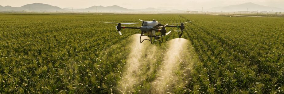 Dron fumigando cultivo